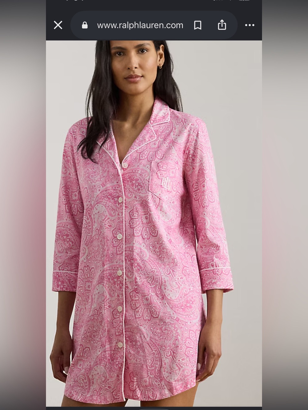 Lauren Ralph Lauren Pink Pink Rose Button-Front Sleep Shirt